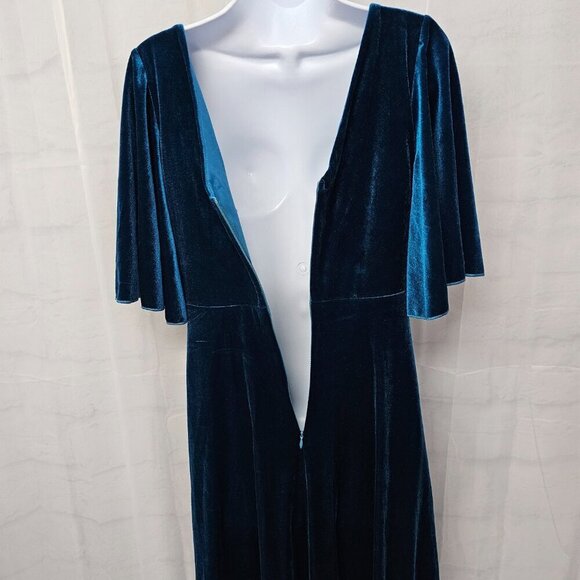 Blue Velour Maxi Dress Romantic Goth Formal Fairy Coquette 4 - Picture 9 of 14